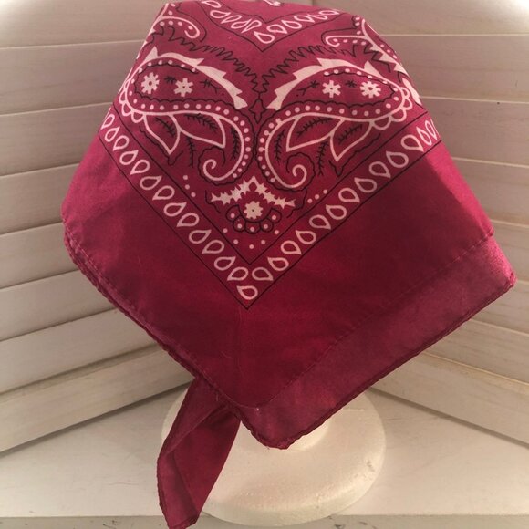 Paisley Bandana Handkerchief Cotton Burgundy Unisex One Size - Picture 7 of 9